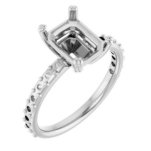 14K White Gold 9x7 mm Emerald Engagement Ring Mounting