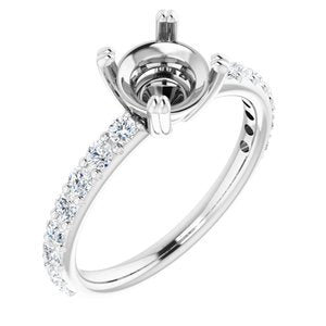 14K White Gold 7 mm Round 1/2 CTW Natural Diamond Semi-Set Engagement Ring