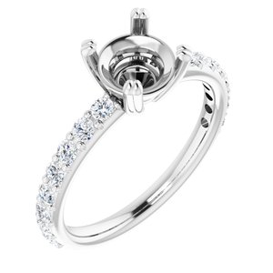 14K White Gold 7 mm Round 1/2 CTW Natural Diamond Semi-Set Engagement Ring