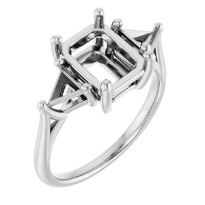 14K White Gold 9x7 mm Emerald Engagement Ring Mounting