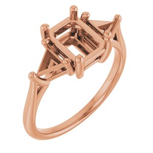 14K Rose Gold 8x6 mm Emerald Engagement Ring Mounting