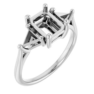 14K White Gold 8x6 mm Emerald Engagement Ring Mounting