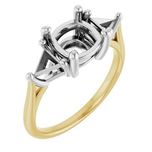 14K Yellow/White Gold 7x7 mm Cushion Engagement Ring Mounting