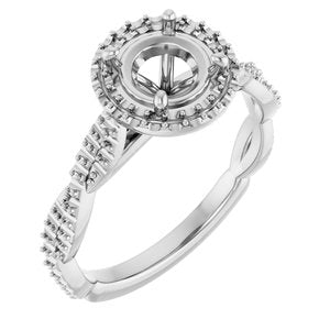 14K White Gold  6.5 mm Round Engagement Ring Mounting