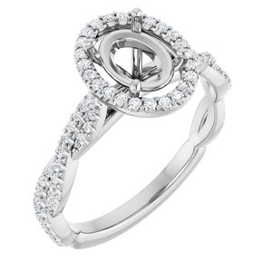 14K White Gold 8x6 mm Oval 1/4 CTW Natural Diamond Semi-Set Engagement Ring