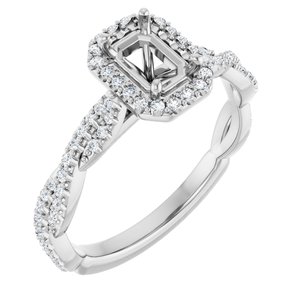 14K White Gold 6x4 mm Emerald 1/3 CTW Natural Diamond Semi-Set Engagement Ring