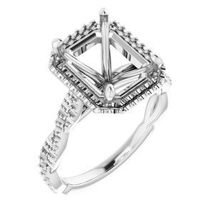 14K White Gold  10x8 mm Emerald Engagement Ring Mounting