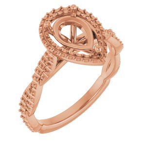 14K Rose Gold  9x6 mm Pear Engagement Ring Mounting