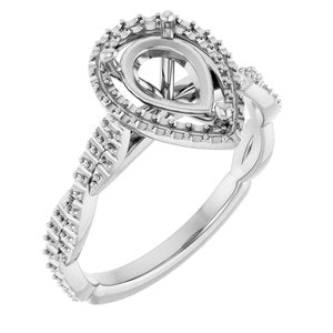 14K White Gold  9x6 mm Pear Engagement Ring Mounting