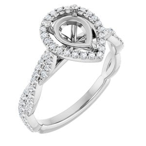 14K White Gold 8x6 mm Pear 1/4 CTW Natural Diamond Semi-Set Engagement Ring