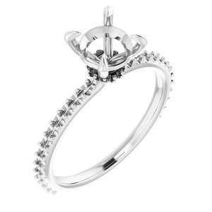 14K White Gold  7 mm Round Engagement Ring Mounting