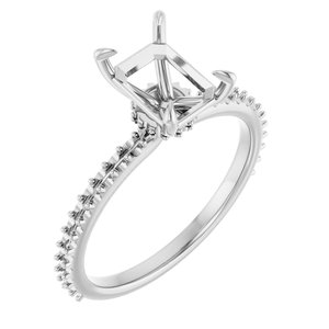 14K White Gold  8x6 mm Emerald Engagement Ring Mounting