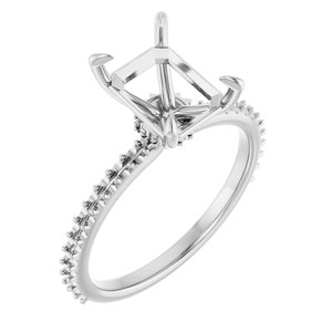 14K White Gold  9x7 mm Emerald Engagement Ring Mounting
