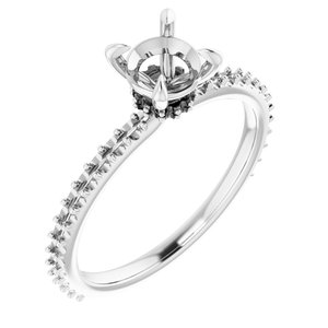14K White Gold  6 mm Round Engagement Ring Mounting