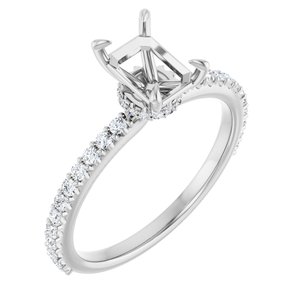 14K White Gold 7x5 mm Emerald 1/4 CTW Natural Diamond Semi-Set Engagement Ring