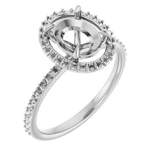 14K White Gold  9x7 mm Oval Engagement Ring Mounting