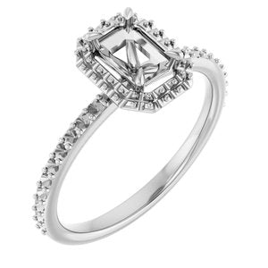 14K White Gold  6x4 mm Emerald Engagement Ring Mounting