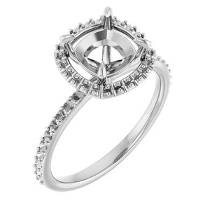 14K White Gold  7 mm Cushion Engagement Ring Mounting
