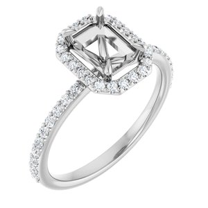 14K White Gold 7x5 mm Emerald 1/4 CTW Natural Diamond Semi-Set Engagement Ring