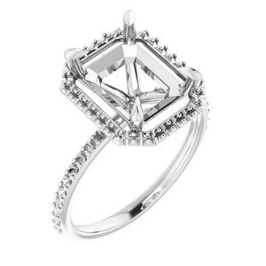 14K White Gold  10x8 mm Emerald Engagement Ring Mounting