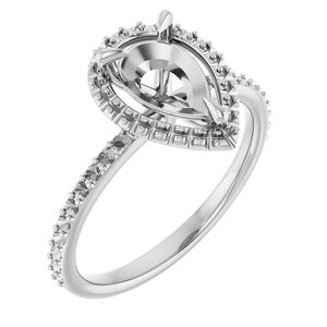 14K White Gold  9x6 mm Pear Engagement Ring Mounting
