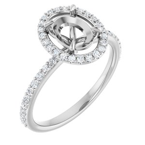 14K White Gold 8x6 mm Oval 1/3 CTW Natural Diamond Semi-Set Engagement Ring