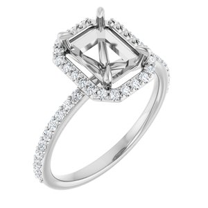 14K White Gold 8x6 mm Emerald 1/3 CTW Natural Diamond Semi-Set Engagement Ring
