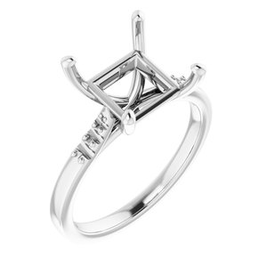 14K White Gold  8 mm Square Engagement Ring Mounting