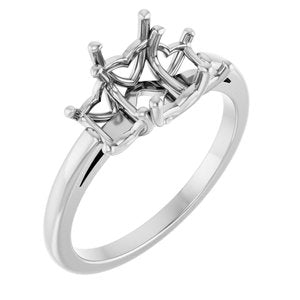 14K White Gold 7x5 mm Emerald Three-Stone Engagement Ring Mounting