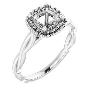 14K White Gold  6 mm Cushion Engagement Ring Mounting