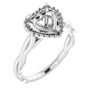 14K White Gold  7x7 mm Heart Engagement Ring Mounting