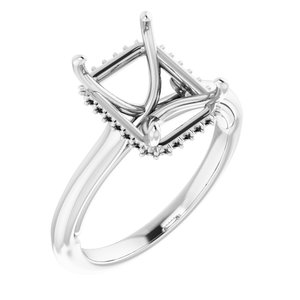 14K White Gold 10x8 mm Emerald Engagement Ring Mounting