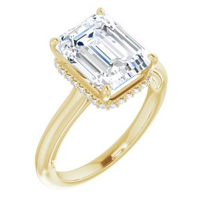 14K Yellow Gold 10x8 mm Emerald 1/8 CTW Lab-Grown Diamond Semi-Set Engagement Ring