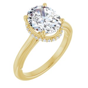 14K Yellow Gold 10x8 mm Oval 1/10 CTW Natural Diamond Semi-set Engagement Ring
