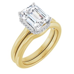 14K Yellow/White Gold 9x7 mm Emerald .07 CTW Lab-Grown Diamond Semi-Set Engagement Ring