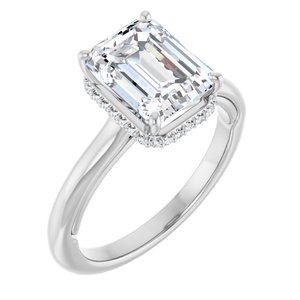 14K White Gold 9x7 mm Emerald .07 CTW Lab-Grown Diamond Semi-Set Engagement Ring