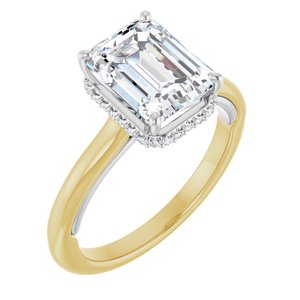 14K Yellow/White Gold 9x7 mm Emerald .07 CTW Lab-Grown Diamond Semi-Set Engagement Ring