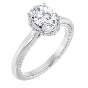 14K White Gold 8x6 mm Oval .06 CTW Natural Diamond Semi-Set Engagement Ring