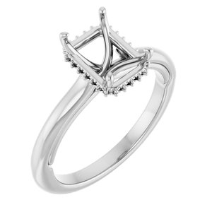 14K White Gold 8x6 mm Emerald Engagement Ring Mounting