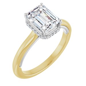 14K Yellow/White Gold 8x6 mm Emerald .06 CTW Natural Diamond Semi-set Engagement Ring