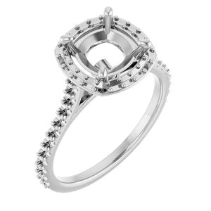 10K White Gold  7 mm Cushion Engagement Ring Mounting