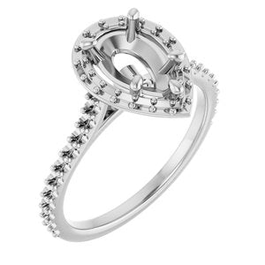 14K White Gold  9x6 mm Pear Engagement Ring Mounting