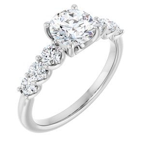 14K White Gold 6.5 mm Round 1/2 CTW Natural Diamond Semi-Set Engagement Ring