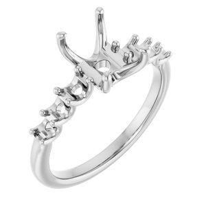 14K White Gold  8x6 mm Emerald Engagement Ring Mounting
