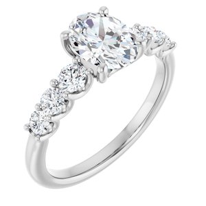 14K White Gold 8x6 mm Oval 1/2 CTW Natural Diamond Semi-Set Engagement Ring