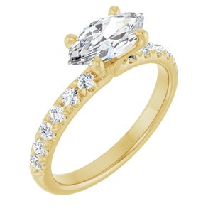14K Yellow Gold 10x5 mm Marquise 1/3 CTW Natural Diamond Semi-Set Engagement Ring