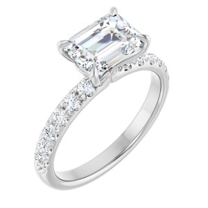 14K White Gold 8x6 mm Emerald 1/3 CTW Natural Diamond Semi-Set Engagement Ring
