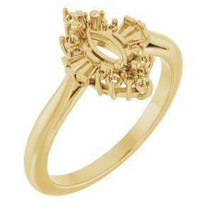 14K Yellow Gold 8x4 mm Marquise Halo-Style Engagement Ring Mounting     
