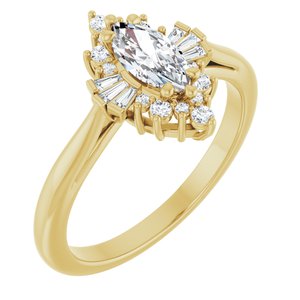 14K Yellow Gold 8x4 mm Marquise 1/6 CTW Natural Diamond Semi-Set Engagement Ring    