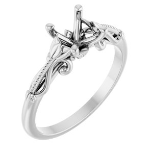 14K White Gold 6.5 mm Round Sculptural-Inspired Solitaire Engagement Ring Mounting